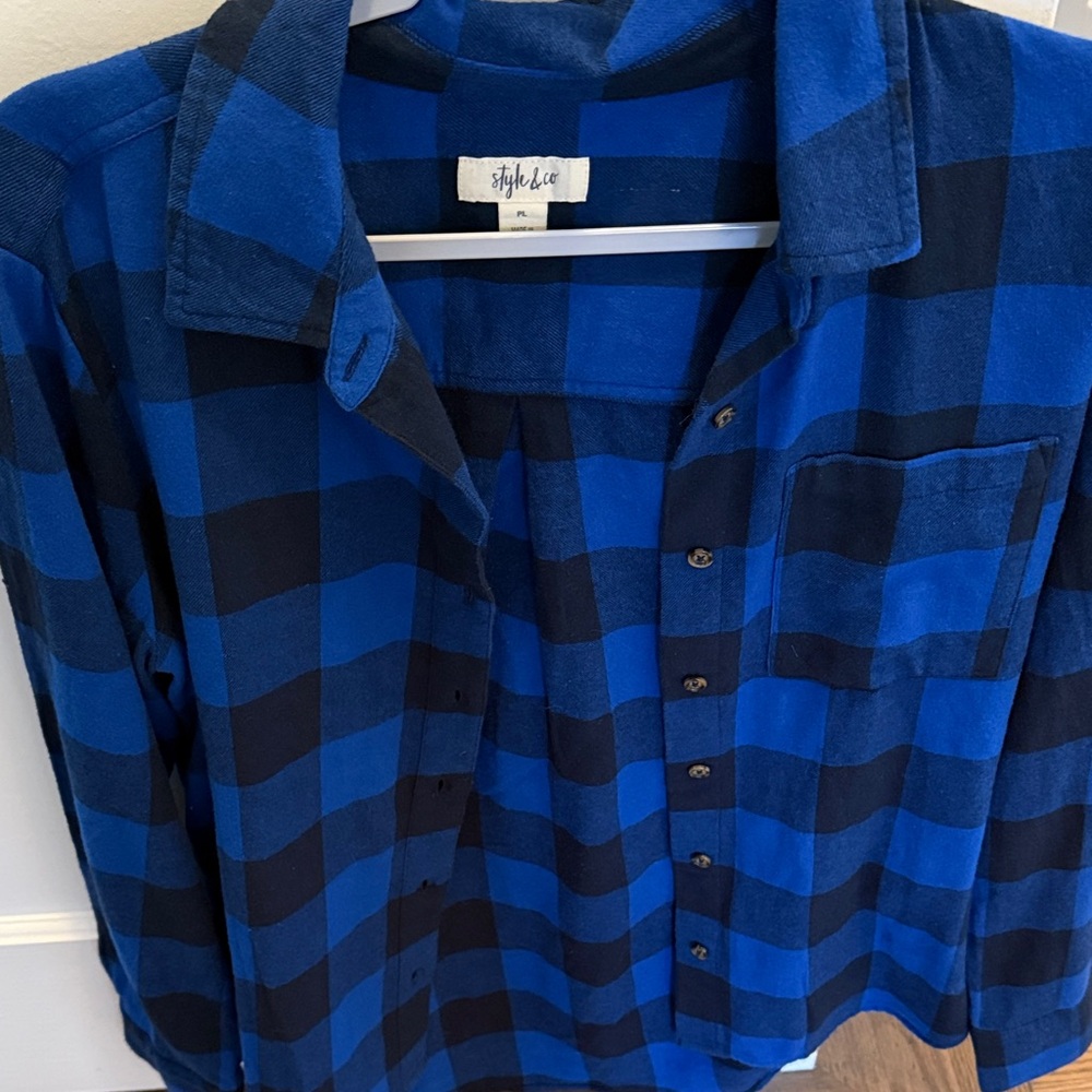 Style & Co. Blue and Black Checkered Shirt